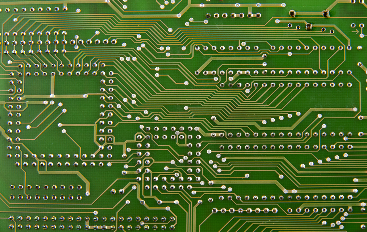 Underside of an electronic board with conductor paths